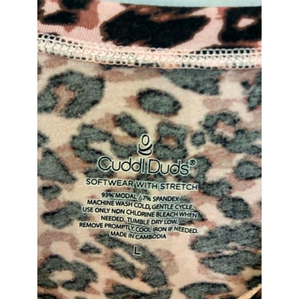 Cuddl Duds Womens Large Leopard Print Softwear Top Stretch Long Sleeve Lounge - Picture 3 of 5